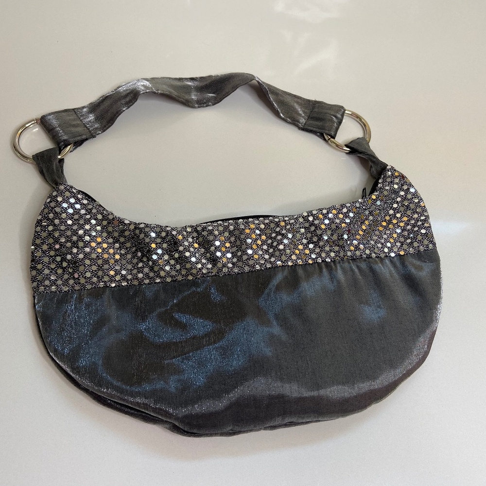 Amici Silver Grey Satin Purse Handbag; Sparkly Iridescent Sequins; Never Used